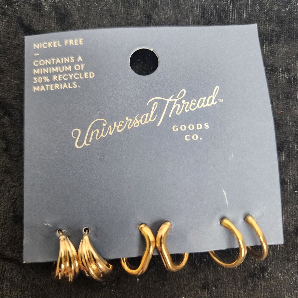 Universal Thread Goods Target Nickle-Free 3 Piece Gold-Toned Hoop Earrings NWT